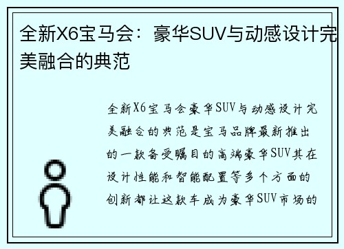 全新X6宝马会：豪华SUV与动感设计完美融合的典范